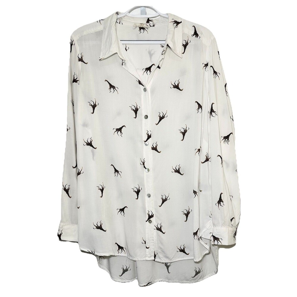 Jane + Delancey Giraffe Print Button Up Blouse 1X Safari Boho